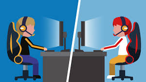 Ilustración de dos personas jugando desde distintas computadoras a distancia.